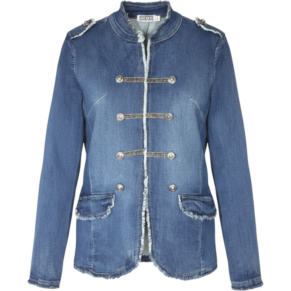 Napoleon Denim Jacket Womens Med Military Porter‎ Collective Blue Jean Open